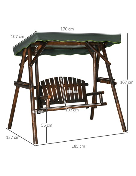 Outsunny 2-Person Garden Swing Chair, Outdoor Hanging Wooden Porch Bench w/ Adjustable Canopy and Side Trays for Patio, Poolside - pic 12442 | FastDaddyshop