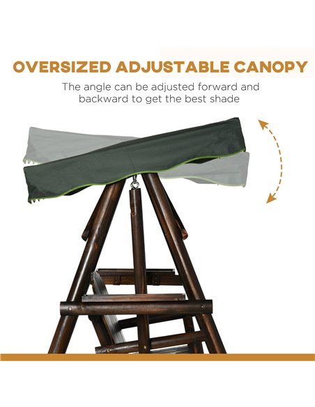 Outsunny 2-Person Garden Swing Chair, Outdoor Hanging Wooden Porch Bench w/ Adjustable Canopy and Side Trays for Patio, Poolside - pic 12443 | FastDaddyshop