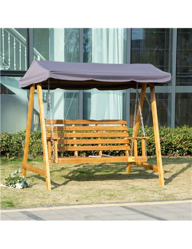 Outsunny 3 Seater Garden Swing Chair Outdoor Wooden Swing Bench Hammock with Adjustable Canopy
