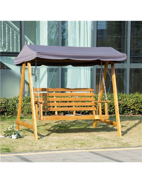Outsunny 3 Seater Garden Swing Chair Outdoor Wooden Swing Bench Hammock with Adjustable Canopy - pic 12449 | FastDaddyshop