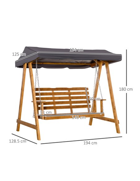 Outsunny 3 Seater Garden Swing Chair Outdoor Wooden Swing Bench Hammock with Adjustable Canopy - pic 12450 | FastDaddyshop