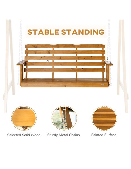 Outsunny 3 Seater Garden Swing Chair Outdoor Wooden Swing Bench Hammock with Adjustable Canopy - pic 12453 | FastDaddyshop