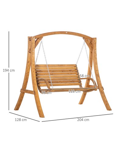 Outsunny 2 Seater Garden Swing Chair, Outdoor Wooden Swing Bench Seat