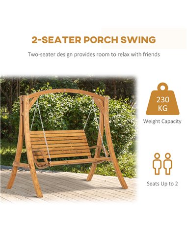 Outsunny 2 Seater Garden Swing Chair, Outdoor Wooden Swing Bench Seat