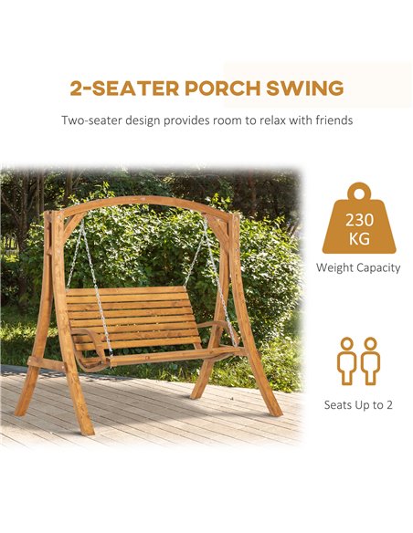 Outsunny 2 Seater Garden Swing Chair, Outdoor Wooden Swing Bench Seat - pic 12459 | FastDaddyshop