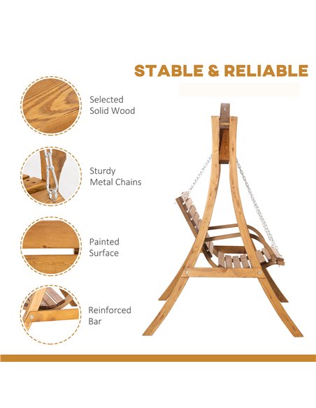 Outsunny 2 Seater Garden Swing Chair, Outdoor Wooden Swing Bench Seat - pic 12460 | FastDaddyshop