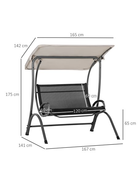 Outsunny 2 Seater Garden Swing Chair Outdoor Hammock Bench w/ Adjustable Tilting Canopy, Texteline Seats and Steel Frame, Beige - pic 12466 | FastDaddyshop