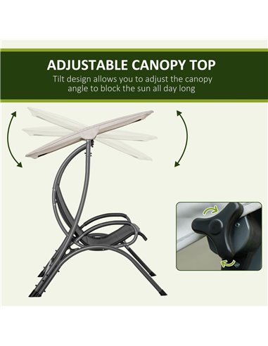Outsunny 2 Seater Garden Swing Chair Outdoor Hammock Bench w/ Adjustable Tilting Canopy, Texteline Seats and Steel Frame, Beige