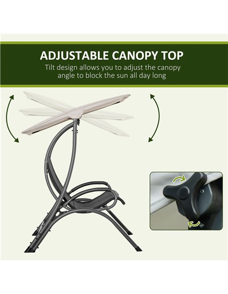 Outsunny 2 Seater Garden Swing Chair Outdoor Hammock Bench w/ Adjustable Tilting Canopy, Texteline Seats and Steel Frame, Beige - pic 12467 | FastDaddyshop