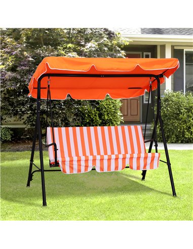 Outsunny 3 Seater Canopy Swing Chair Garden Rocking Bench Heavy Duty Patio Metal Seat w/ Top Roof - Orange