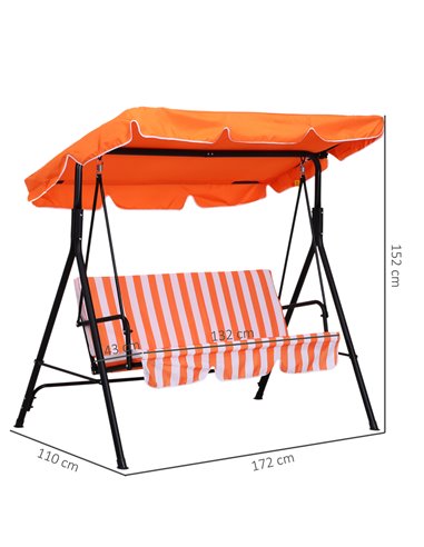 Outsunny 3 Seater Canopy Swing Chair Garden Rocking Bench Heavy Duty Patio Metal Seat w/ Top Roof - Orange