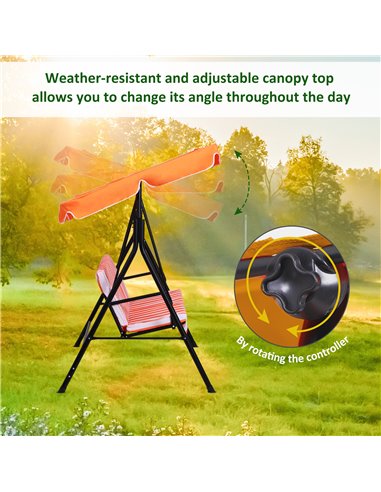 Outsunny 3 Seater Canopy Swing Chair Garden Rocking Bench Heavy Duty Patio Metal Seat w/ Top Roof - Orange