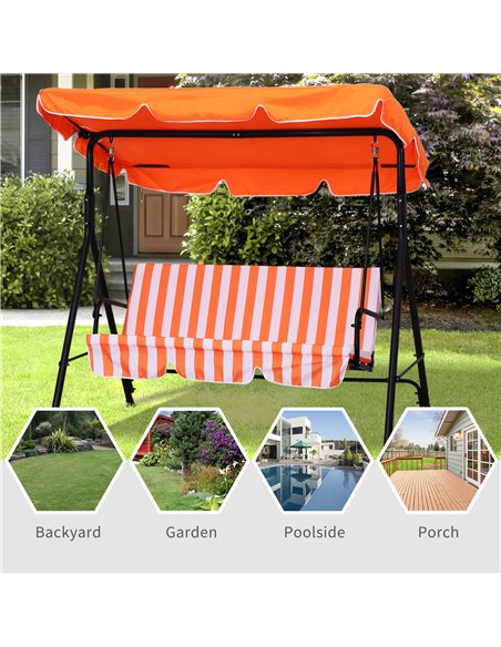 Outsunny 3 Seater Canopy Swing Chair Garden Rocking Bench Heavy Duty Patio Metal Seat w/ Top Roof - Orange - pic 12485 | FastDaddyshop