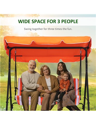 Outsunny 3 Seater Canopy Swing Chair Garden Rocking Bench Heavy Duty Patio Metal Seat w/ Top Roof - Orange