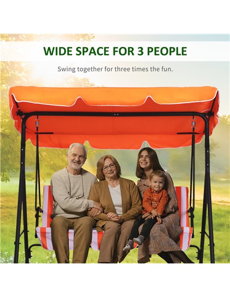 Outsunny 3 Seater Canopy Swing Chair Garden Rocking Bench Heavy Duty Patio Metal Seat w/ Top Roof - Orange - pic 12486 | FastDaddyshop