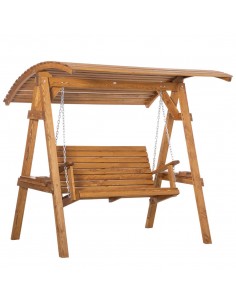 Outsunny 2 Seater Swing Chair with Adjustable Canopy and Pine Wood Frame
