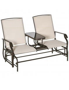 Outsunny Metal Double Swing Chair with Table, Brown