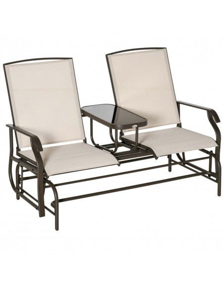 Outsunny Metal Double Swing Chair with Table, Brown - pic 12490 | FastDaddyshop