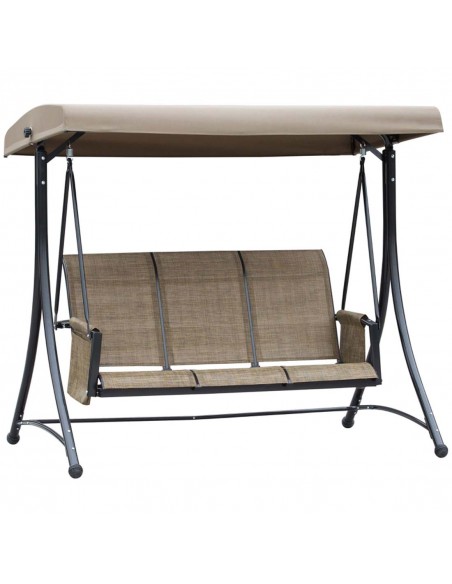 Outsunny 3 Person Outdoor Swing Chair with High Back Design, Side Pouches, Brown - pic 12492 | FastDaddyshop