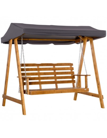 Outsunny 3 Seater Outdoor Wooden Garden Swing Chair with Adjustable Canopy - pic 12495 | FastDaddyshop