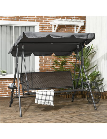 Outsunny 3 Seater Swing Chair, Garden Swing Seat Bench with Adjustable Canopy, Rattan Seat, and Steel Frame for Patio, Yard - pic 12499 | FastDaddyshop