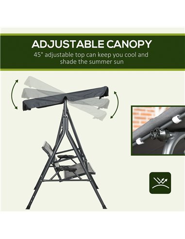 Outsunny 3 Seater Swing Chair, Garden Swing Seat Bench with Adjustable Canopy, Rattan Seat, and Steel Frame for Patio, Yard