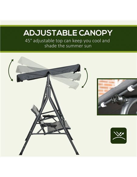 Outsunny 3 Seater Swing Chair, Garden Swing Seat Bench with Adjustable Canopy, Rattan Seat, and Steel Frame for Patio, Yard - pic 12502 | FastDaddyshop