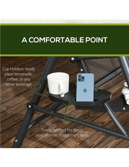 Outsunny 3 Seater Swing Chair, Garden Swing Seat Bench with Adjustable Canopy, Rattan Seat, and Steel Frame for Patio, Yard - pic 12504 | FastDaddyshop