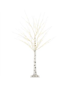 HOMCOM 5ft Artificial White Birch Tree Light with Warm White Pre-Lit LED Light for Indoor and Covered Outdoor Use