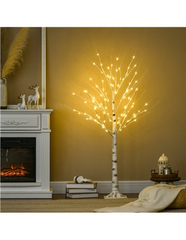 HOMCOM 5ft Artificial White Birch Tree Light with Warm White Pre-Lit LED Light for Indoor and Covered Outdoor Use