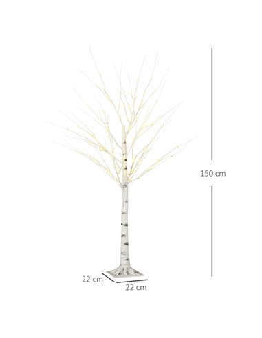 HOMCOM 5ft Artificial White Birch Tree Light with Warm White Pre-Lit LED Light for Indoor and Covered Outdoor Use