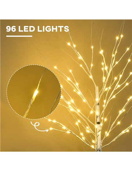 HOMCOM 5ft Artificial White Birch Tree Light with Warm White Pre-Lit LED Light for Indoor and Covered Outdoor Use - pic 125097 | FastDaddyshop