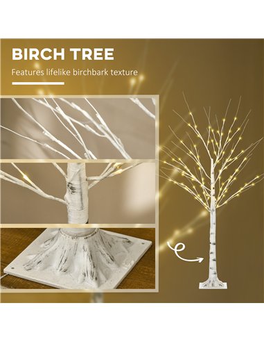 HOMCOM 5ft Artificial White Birch Tree Light with Warm White Pre-Lit LED Light for Indoor and Covered Outdoor Use