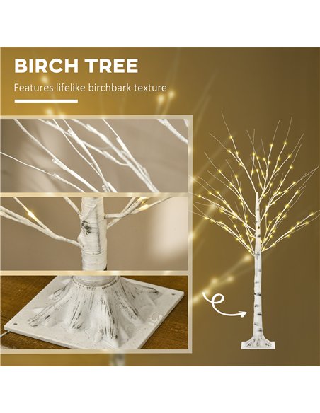 HOMCOM 5ft Artificial White Birch Tree Light with Warm White Pre-Lit LED Light for Indoor and Covered Outdoor Use - pic 125098 | FastDaddyshop