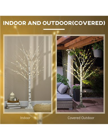 HOMCOM 5ft Artificial White Birch Tree Light with Warm White Pre-Lit LED Light for Indoor and Covered Outdoor Use