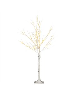 HOMCOM 4ft Artificial White Birch Tree Light with Warm White Pre-Lit LED Light for Indoor and Covered Outdoor Use