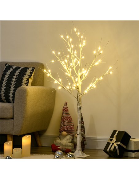 HOMCOM 4ft Artificial White Birch Tree Light with Warm White Pre-Lit LED Light for Indoor and Covered Outdoor Use - pic 125104 | FastDaddyshop