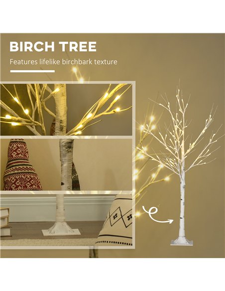 HOMCOM 4ft Artificial White Birch Tree Light with Warm White Pre-Lit LED Light for Indoor and Covered Outdoor Use - pic 125107 | FastDaddyshop