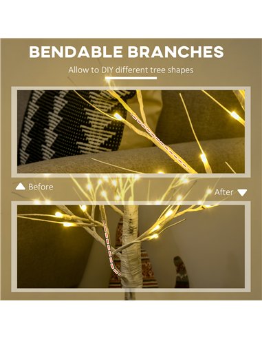HOMCOM 4ft Artificial White Birch Tree Light with Warm White Pre-Lit LED Light for Indoor and Covered Outdoor Use