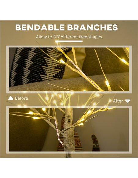 HOMCOM 4ft Artificial White Birch Tree Light with Warm White Pre-Lit LED Light for Indoor and Covered Outdoor Use - pic 125108 | FastDaddyshop