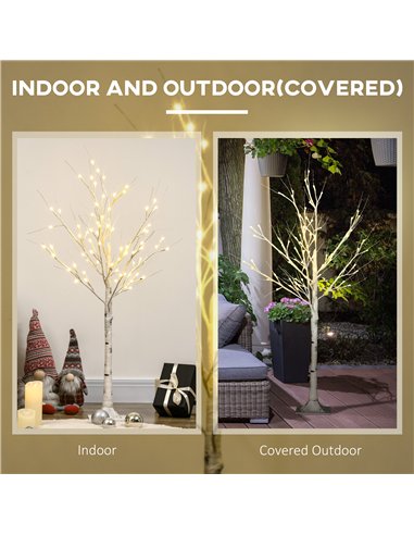 HOMCOM 4ft Artificial White Birch Tree Light with Warm White Pre-Lit LED Light for Indoor and Covered Outdoor Use