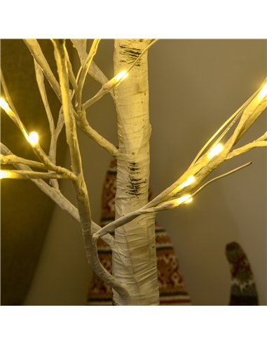 HOMCOM 4ft Artificial White Birch Tree Light with Warm White Pre-Lit LED Light for Indoor and Covered Outdoor Use