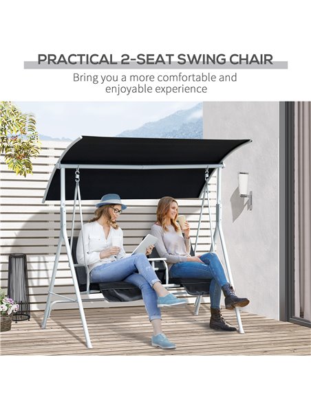 Outsunny 2 Seater Garden Swing Chair Patio Rocking Bench w/ Tilting Canopy, Double Padded Seats, Storage Bag and Tray, Black - pic 12512 | FastDaddyshop
