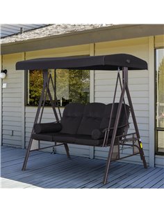 Outsunny 3 Seater Swing Chair with Canopy, Cushion, Shelter, Black 2