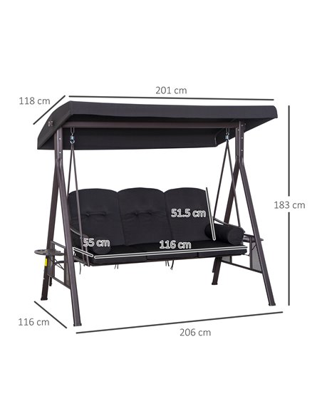 Outsunny Swing Chair Hammock Chair 3 Seater Canopy Cushion Shelter Outdoor Bench Black - pic 12516 | FastDaddyshop