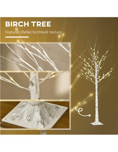 HOMCOM 6ft Artificial White Birch Tree Light with Warm White Pre-Lit LED Light for Indoor and Covered Outdoor Use