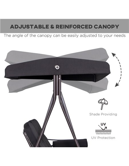 Outsunny Swing Chair Hammock Chair 3 Seater Canopy Cushion Shelter Outdoor Bench Black - pic 12517 | FastDaddyshop