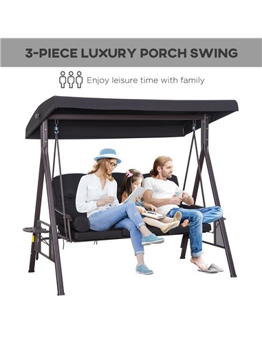 Outsunny Swing Chair Hammock Chair 3 Seater Canopy Cushion Shelter Outdoor Bench Black