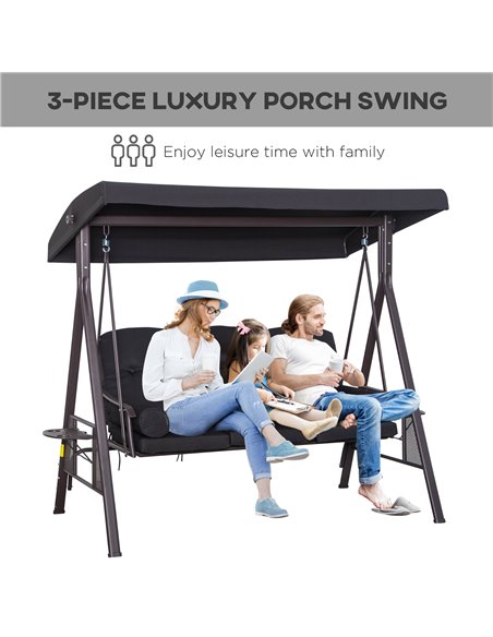 Outsunny Swing Chair Hammock Chair 3 Seater Canopy Cushion Shelter Outdoor Bench Black - pic 12520 | FastDaddyshop