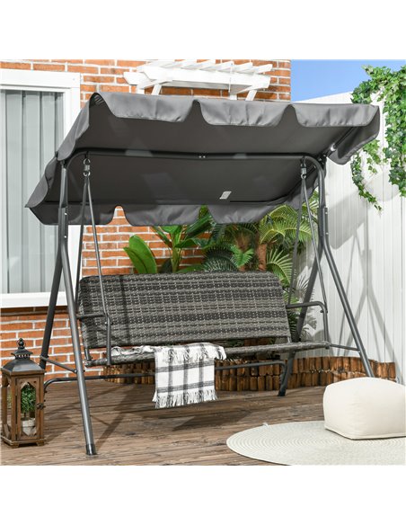 Outsunny 3-person Outdoor PE Rattan Swing Chair, Patio Wicker Hanging Swing Bench with Steel Frame Stand & Adjustable Canopy, Gr - pic 12523 | FastDaddyshop